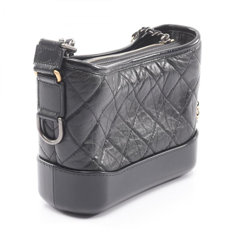 Chanel Shoulder Gabrielle Black de Leather Hobo Bag Black
